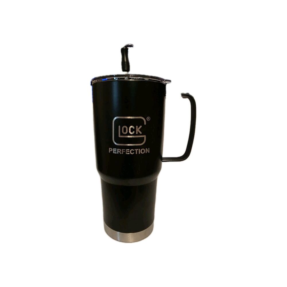 NEW Glock Perfection Insulated Tumbler, with Straw and Straw Brush Black/Silver